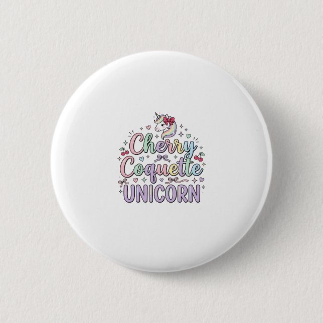 Unicorn Cherry Coquette Unicorn Original Zazzle De Button (Front)