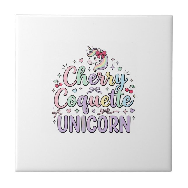 Unicorn Cherry Coquette Unicorn Original Zazzle De Ceramic Tile (Front)