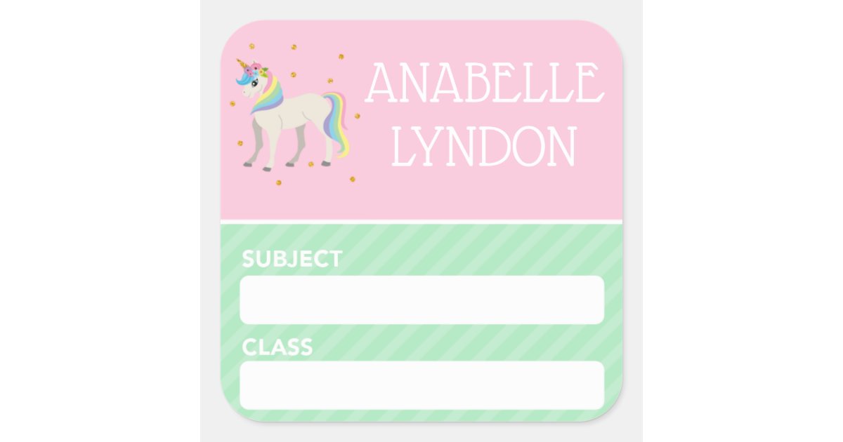 Unicorn Child School Name Label | Editable Color | Zazzle