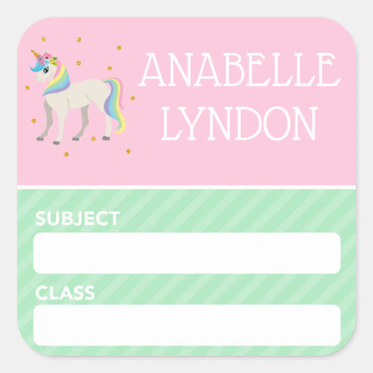 Unicorn labels for school