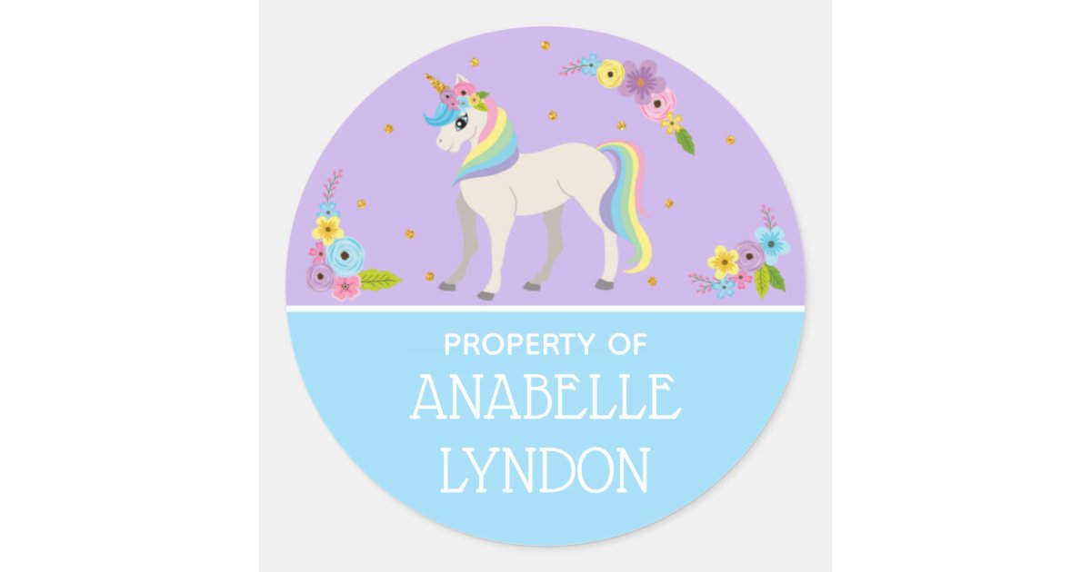 Unicorn Child School Name Labels Editable Color Zazzle Com