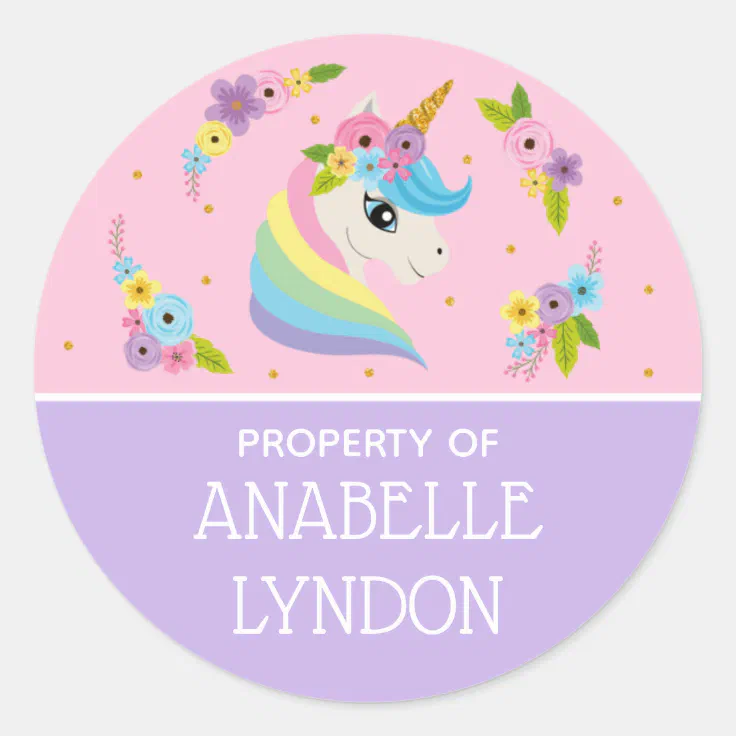 Unicorn Child School Name Labels | Editable Color | Zazzle