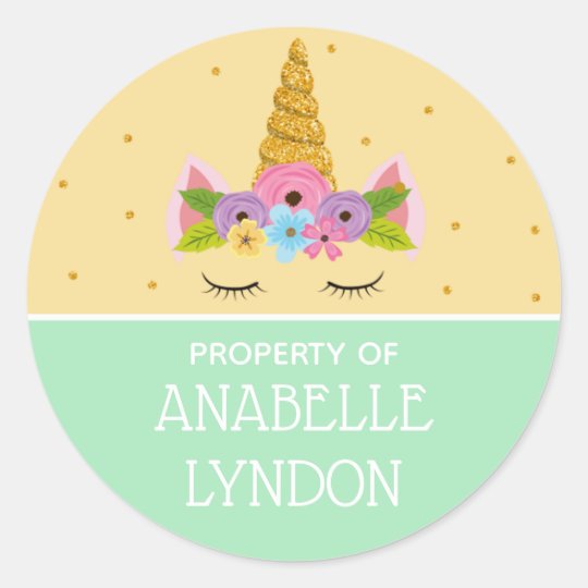 unicorn child school name labels editable color zazzlecom