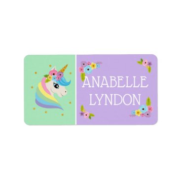 Unicorn Child School Name Labels Editable Color On