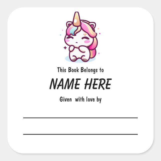 Unicorn Children's Bookplate With Message (Front)