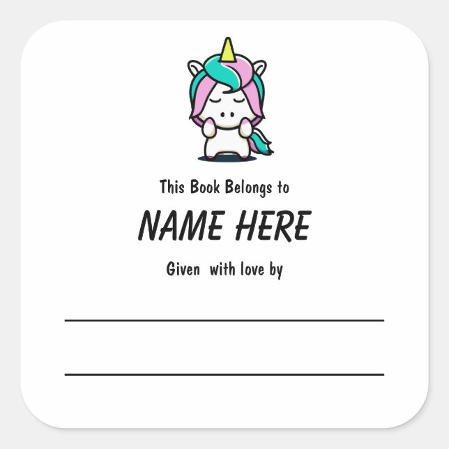 Unicorn Children's Bookplate With Message (Front)