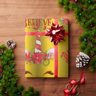 Unicorn Christmas Believe Gold Wrapping Paper