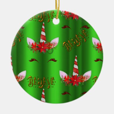 Unicorn Christmas Believe Green