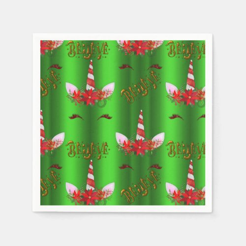 Unicorn Christmas Believe Green