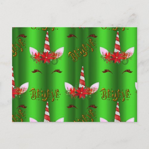 Unicorn Christmas Believe Green
