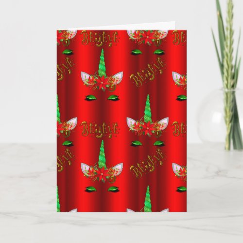 Unicorn Christmas Believe Red