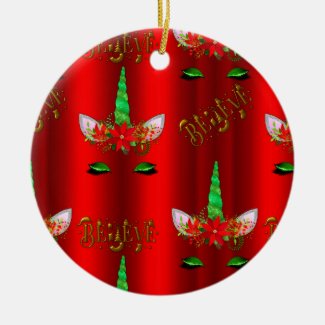 Unicorn Christmas Believe Red