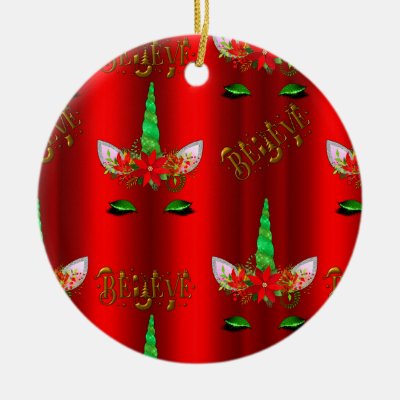 Unicorn Christmas Believe Red