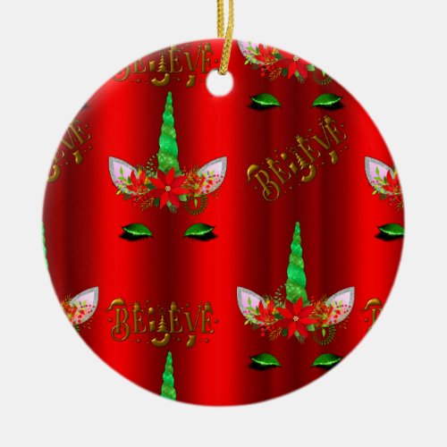 Unicorn Christmas Believe Red
