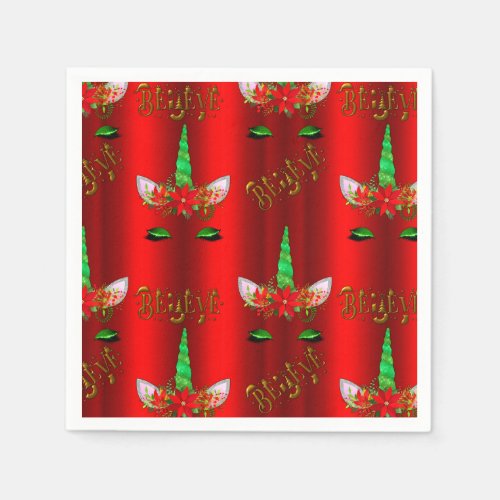 Unicorn Christmas Believe Red