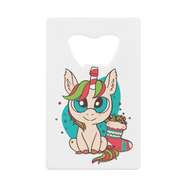Unicorn Christmas Credit Card Bottle Opener (Front)