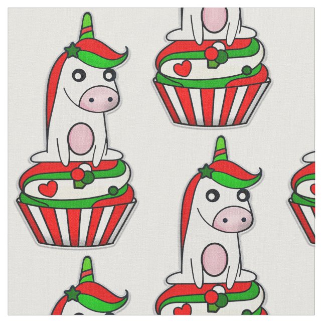 unicorn christmas cupcake fabric (Close Up)