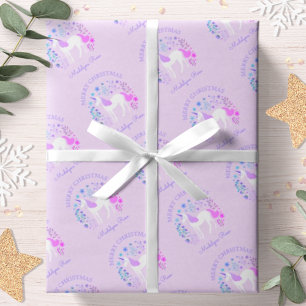Unicorn Christmas Holiday Personalized Purple Wrapping Paper