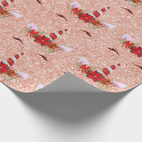 Unicorn Christmas Holiday Red Gold Peach Rose Wrapping Paper