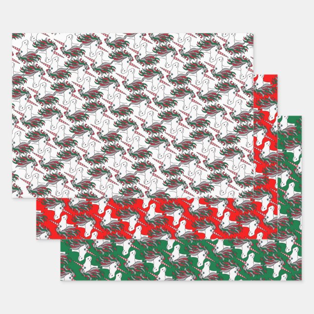 Unicorn Christmas Holiday Wrapping Paper, Multi Paper Sheets (Set)