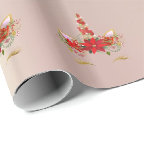 Unicorn Christmas Holidays Floral Rose Gold Classy Wrapping Paper