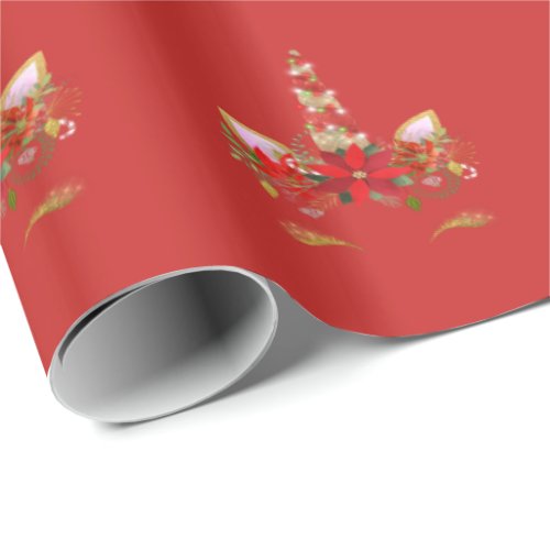 Unicorn Christmas Holidays Floral Rose Gold Red 1 Wrapping Paper