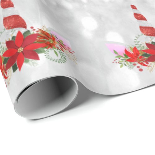 Unicorn Christmas Holidays Glitter Gray Red Gold Wrapping Paper