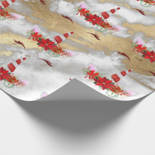 Unicorn Christmas Holidays Marble Red Rose Gold Wrapping Paper