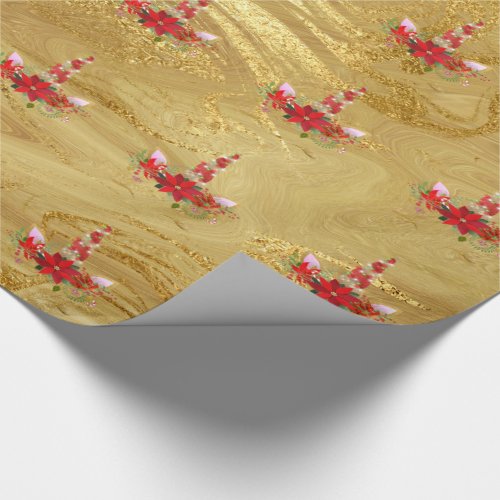 Unicorn Christmas Holidays Marble Unicorn Gold Red Wrapping Paper