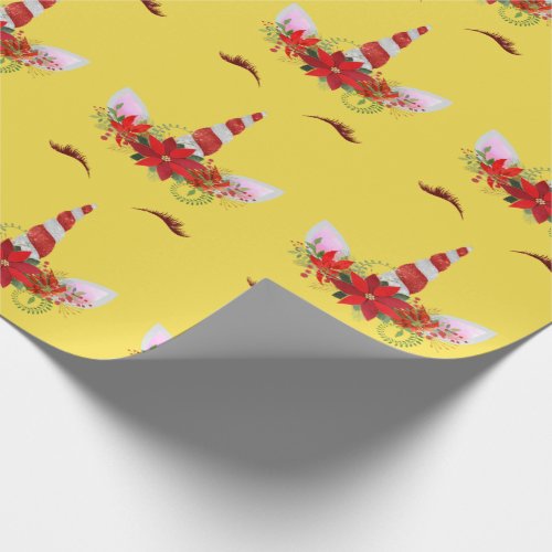Unicorn Christmas Holidays Yellow White Red Gold Wrapping Paper