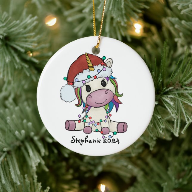 Unicorn Christmas Lights  Ceramic Ornament (Tree)