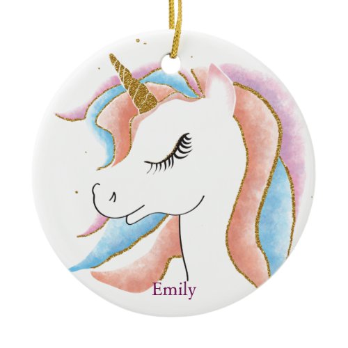Unicorn Christmas Personalized  Ceramic Ornament