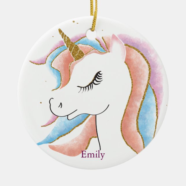 Unicorn Christmas Personalized  Ceramic Ornament (Front)
