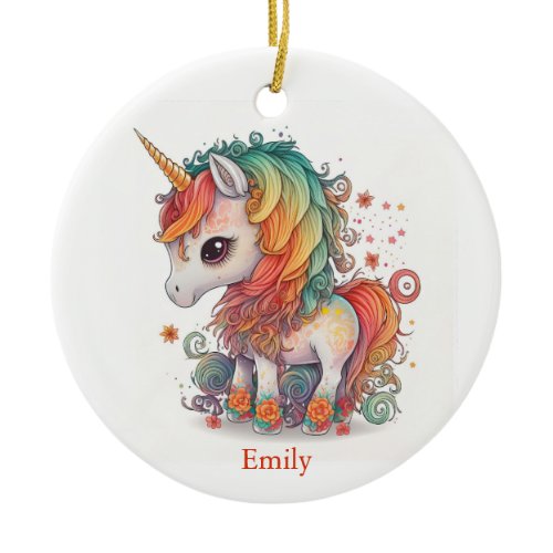 Unicorn Christmas Personalized  Ceramic Ornament