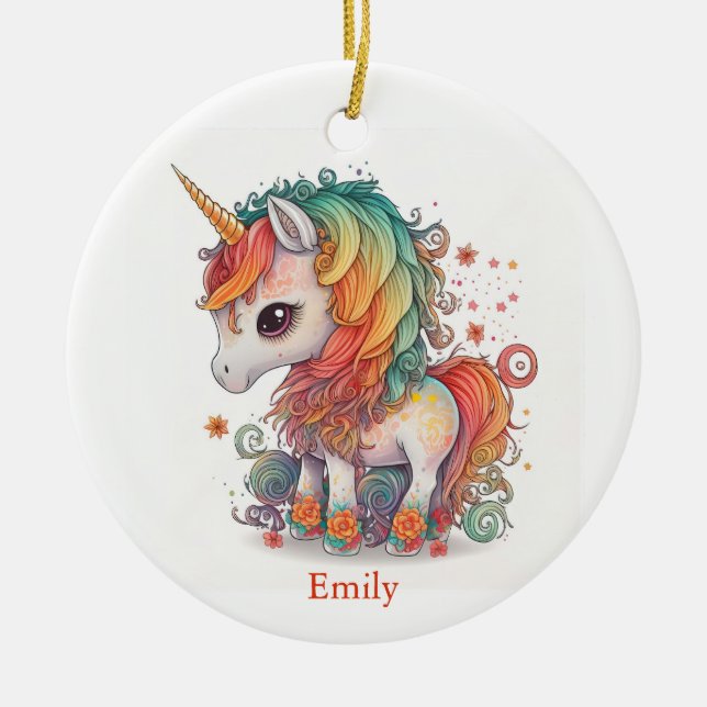Unicorn Christmas Personalized  Ceramic Ornament (Front)