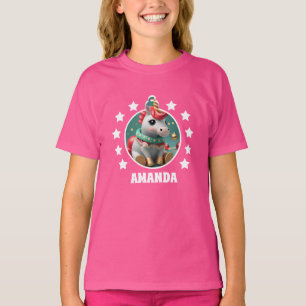Unicorn Christmas Personalized Kids Pink T-Shirt