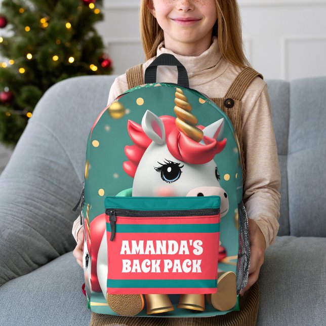 Unicorn Christmas Personalized Kids Printed Backpack (Creator Uploaded)