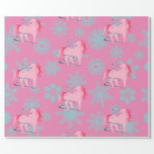 Unicorn Christmas Pink Cute Whimsical Snowflakes Wrapping Paper (Flat)