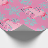 Unicorn Christmas Pink Cute Whimsical Snowflakes Wrapping Paper (Corner)