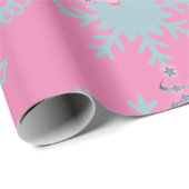 Unicorn Christmas Pink Cute Whimsical Snowflakes Wrapping Paper (Roll Corner)