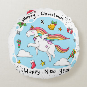 Unicorn Christmas Round Pillow