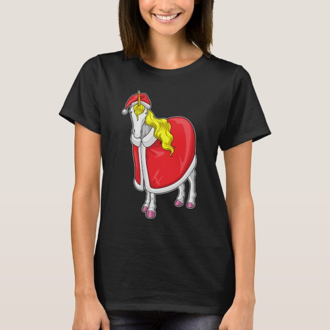 Unicorn Christmas Santa hat T-Shirt (Front)
