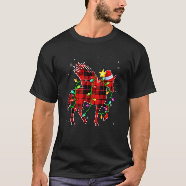 Unicorn  Christmas  Santa Hat Xmas Lights Holidays T-Shirt (Front)