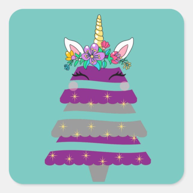 Unicorn Christmas Tree Sticker (Front)