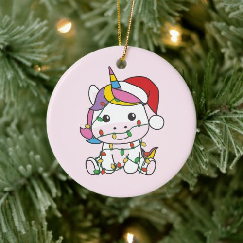 Unicorn Christmas Winter Animals Holiday Unicorns Ceramic Ornament