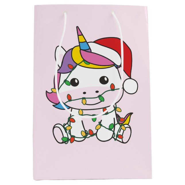 Unicorn Christmas Winter Animals Holiday Unicorns Medium Gift Bag (Front)