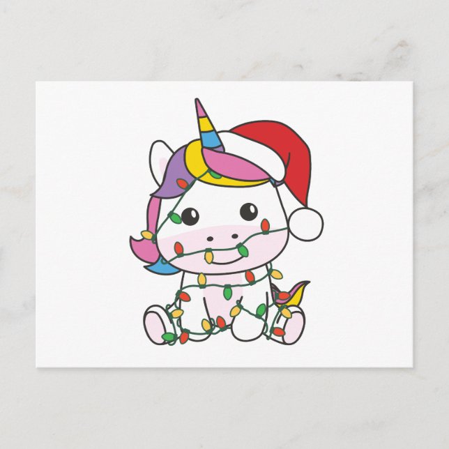 Unicorn Christmas Winter Animals Holiday Unicorns Postcard (Front)