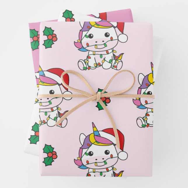 Unicorn Christmas Winter Animals Holiday Unicorns Wrapping Paper Sheets (In situ)