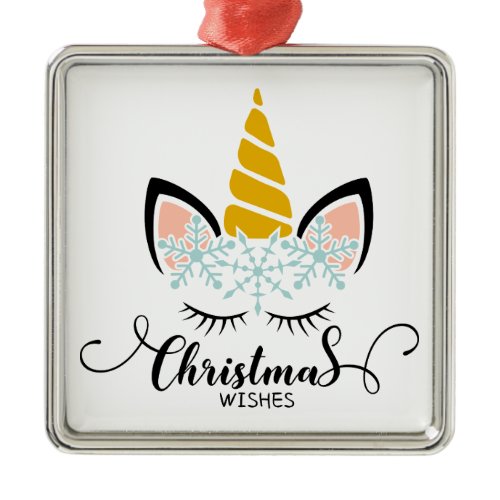 Unicorn Christmas Wishes Metal Ornament