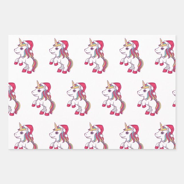 Unicorn Christmas Wrapping Paper, Unicorn  Paper Sheets (Front)